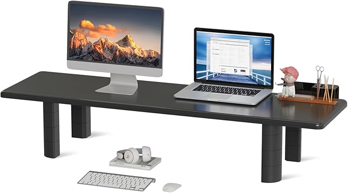 suptek Dual Monitor Stand Riser, 32.28" Large Stands for 2 Monitors | Wooden Desktop Organizer Shelf for Office Desk Computer, TV, Laptop by suptek