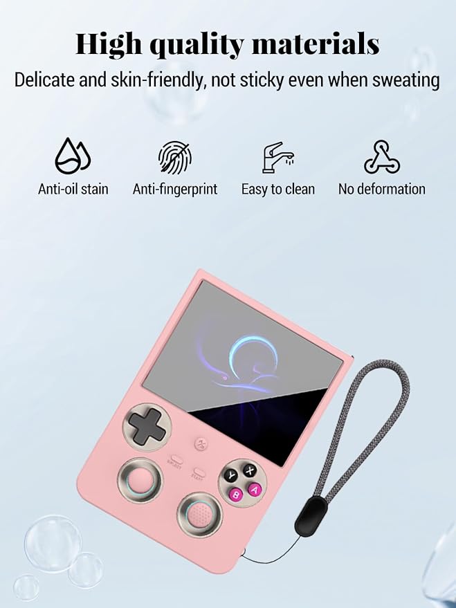 for ANBERNIC RG 477V Retro Handheld Game Protective case,Soft Silicone Shock-Absorbing Design,Waterproof and Portable,Includes 4 Button caps for rg477v, Pink - Image 3