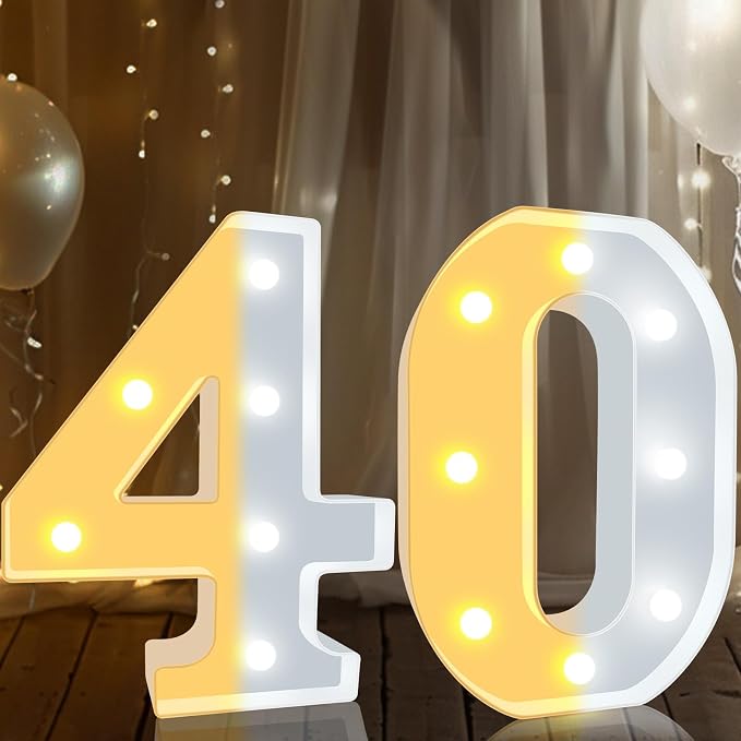 Pooqla 40th Birthday Decoration for Woman Man, Decorative LED Light Up Numbers, Marquee Numbers 40 Sign for Party Backdrop 40th Wedding Anniversary Decor, Warm White and Cool White Number 40 - Image 7
