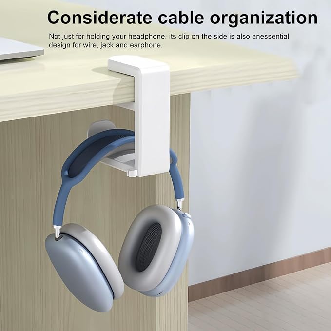 Rotating Headphone Stand, Gaming Headset Stand, Headphone Hanger Hook Under Desk with 360 Degree Swivel & Cable Clip Organizer, Adjustable Clamp-on Headset Holder Mount Hook, Space Saving, White - Image 7