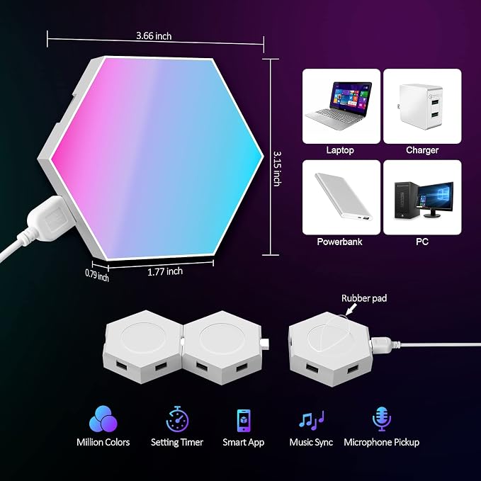 Hexagon LED Light Panels 8 Pack – RGB Wall Decor Lights with Music Sync, App & Remote – Modular Home & Christmas Decor for Bedroom, Living Room, and Room Decor - Image 7