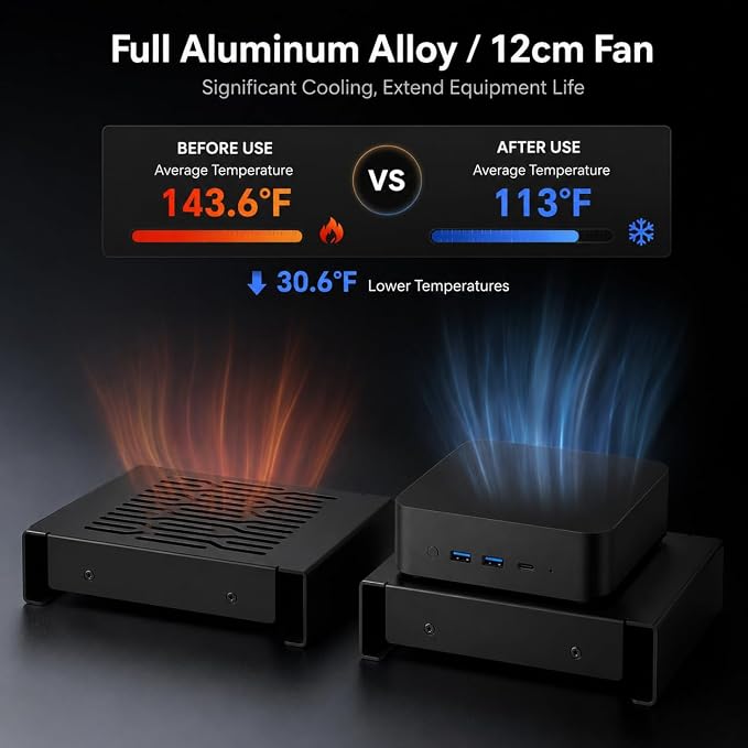 Aluminum Mini PC Cooler Stand with 120mm Fan - Image 2