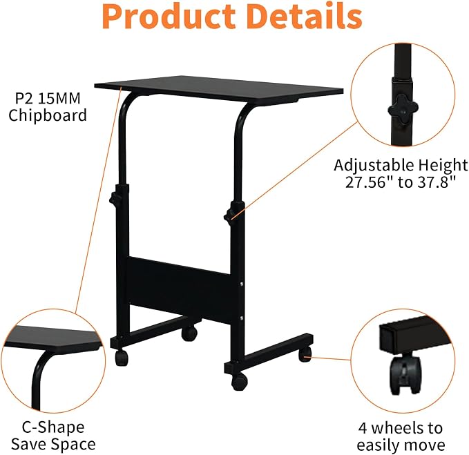 Karl home Small Side Mobile Table, 23.6 inch, Black - Image 4