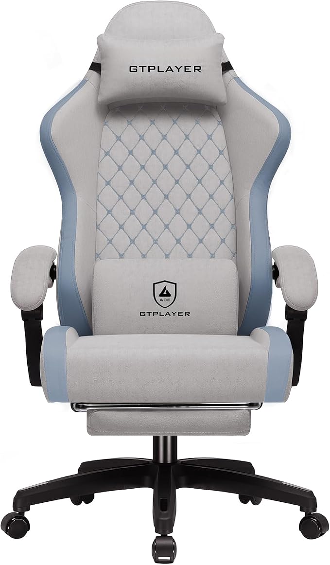 GTPLAYER Gaming Chair, Ergonomic Computer Chair with Footrest and Lumbar Support, High Back Recliner Chair 350lbs, Height Adjustable for Home Office, Grey by GTPLAYER
