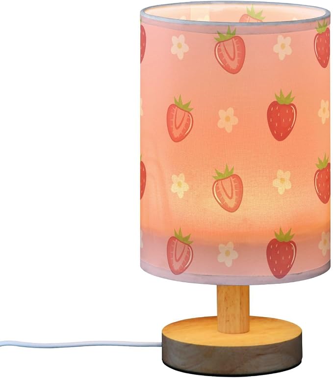 Bedside Table Lamp Cute Strawberry Florals Nightstand Lamp with Wood Fruits Flowers Pink Desk Lamps for Bedroom Living Room Nursery Office Home Decor - Image 2