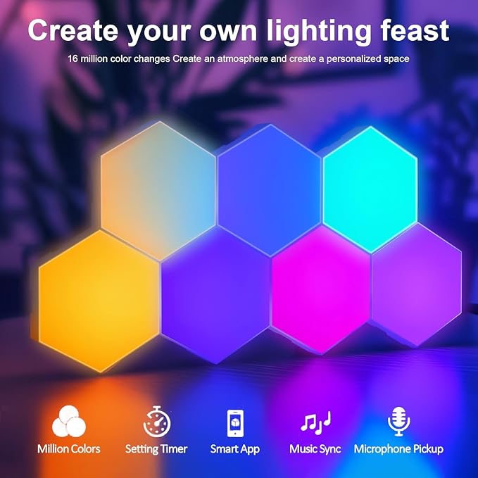 Hexagon Light Panels Expansion 4 LED Panels, Hexagon LED Wall Lights Dreamcolor Effects, Smart Gaming Lights Music Sync for Gaming Room Setup (No Controller/Remote) - Image 4