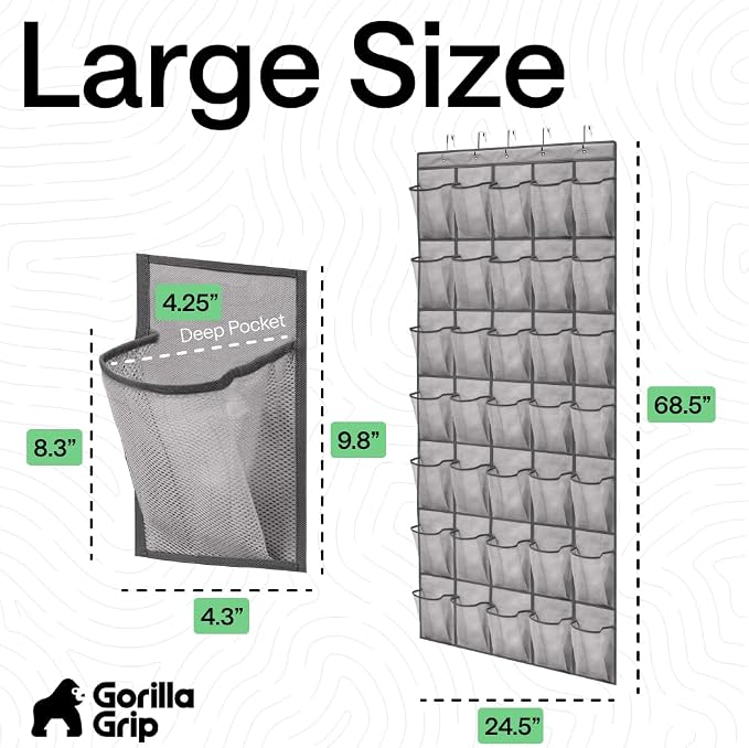 GORILLA GRIP Over the Door Shoe Organizer, 35 Large Pockets, Gray - Image 7