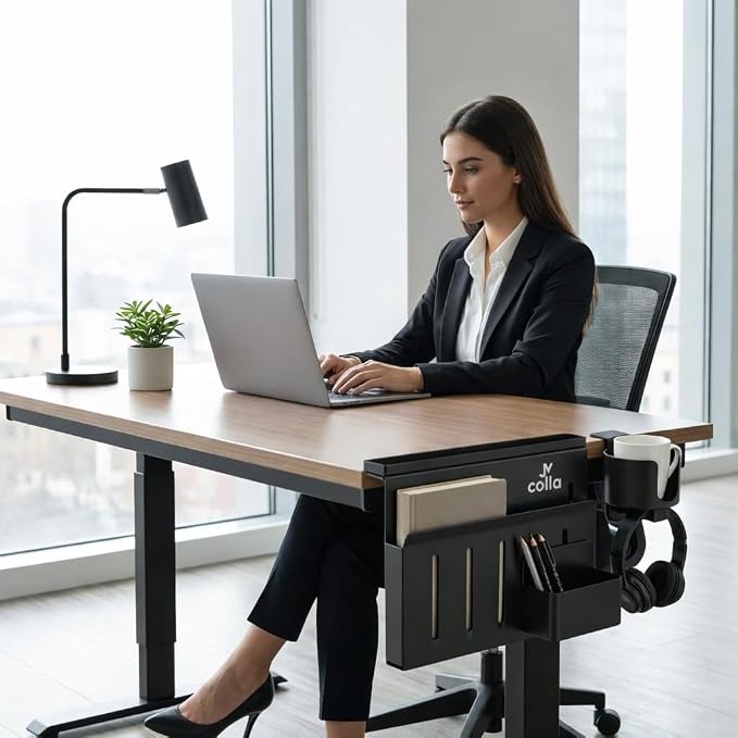Desk Side Storage Organizer Clamp On – Side Desk Organizer Kit with Cup Holder, Magnetic Cable Organizer & Accessory Magnet, Hanging Desk Organizer for Home Office & Standing Desk - Image 4