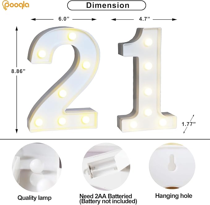 Pooqla 21st Birthday Decorations for Her Him, Decorative Marquee Numbers with Remote, Light Up 21 Sign for Party Backdrop 21st Wedding Anniversary Decor, Warm White and Cool White Number 21 - Image 5