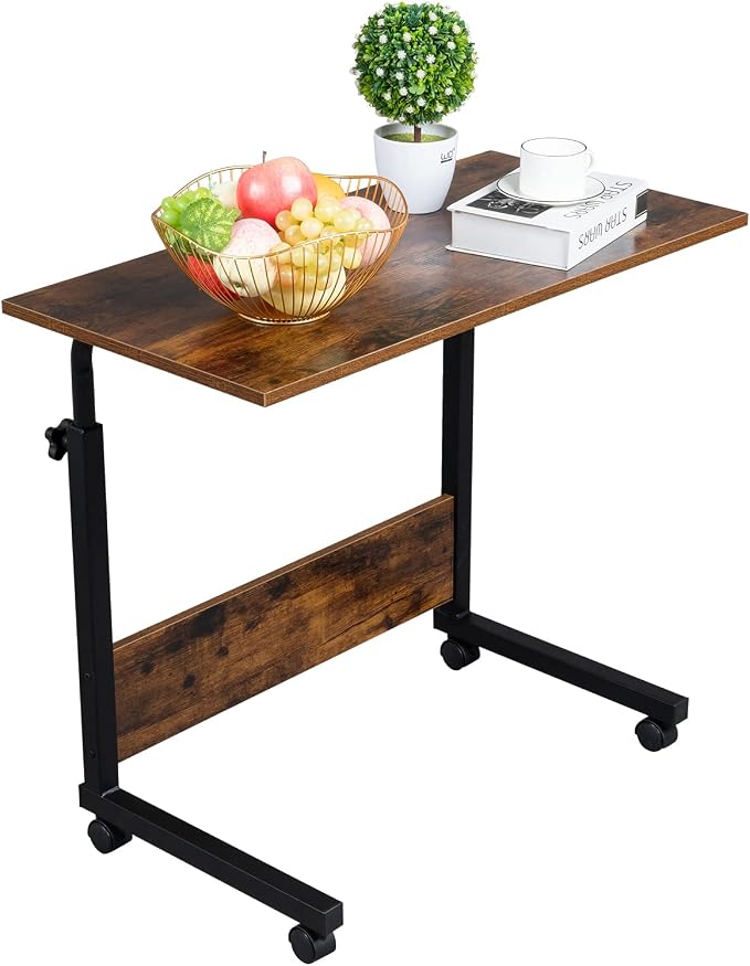 Karl home Mobile Side Table 31.5 inch Computer Desk with Wheels, Rustic Brown by Karlhome