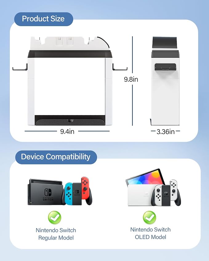 Switch Organizer Holder and Charging Dock for Nintendo Switch & Switch OLED Joy-Cons/Original Switch Pro Controller - Nargos Switch Game Storage Rack Stand Accessories kit - Image 6