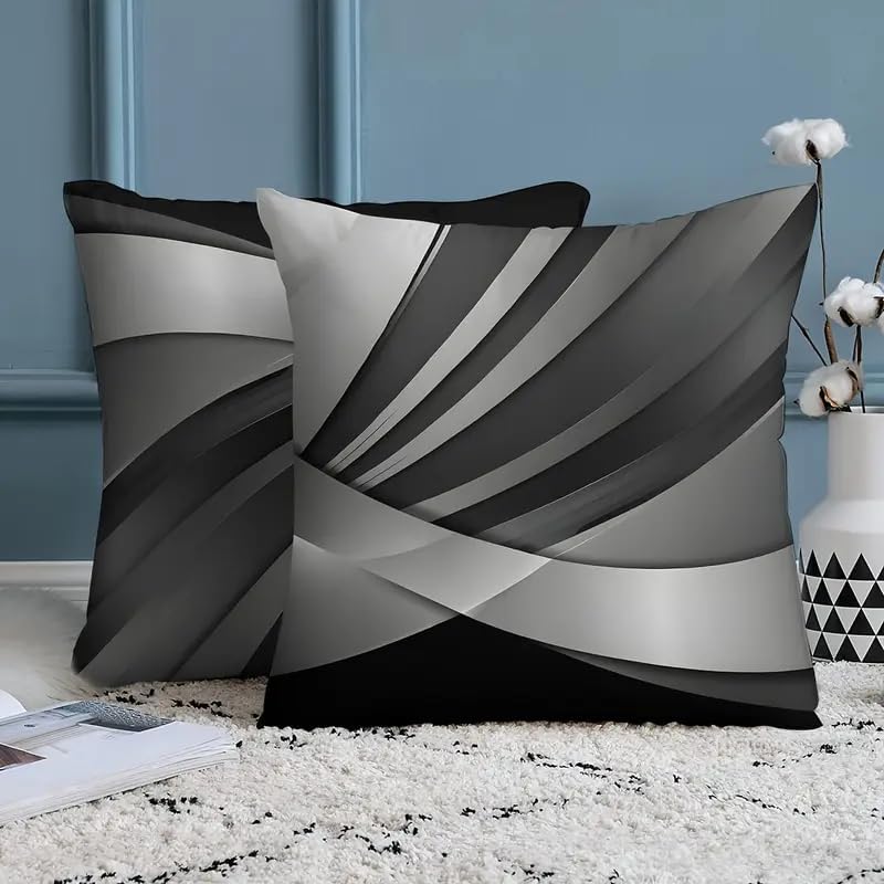 2pcs Modern Abstract Decorative Throw Pillow Cover, Black and Gray Geometric Pattern, Contemporary Home Decor Cushion Case，18x18 Pillows Linen Pillowcase - Image 5