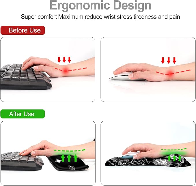 Keyboard Wrist Rest Mouse Pad Support, ToLuLu Gel Ergonomic Mouse Pads for Computer Laptop PC, Comfortable Durable Mousepad Keyboard Wrist Rests for Easy Typing Pain Relief, Moon & Sun - Image 3