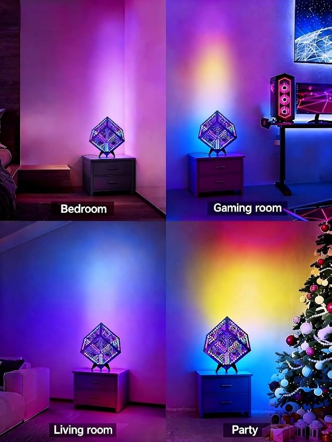 Infinity Hyper Cube LED Table Lamp - Infinity mirror desk Lamp with 100+ Patterns, Music Sync, App Control,Cool Color Changing Night Lights For Gaming,party,living room,bedroom, light display(7Inches) - Image 8