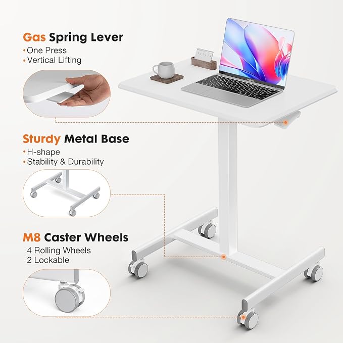 Sweetcrispy Mobile Rolling Desk, Small Standing Desk with Wheels - Image 5