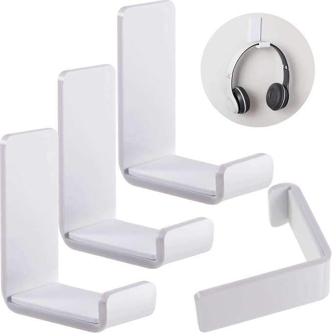 Weewooday 4 Pieces Headphone Hanger Headset Stand Holder, White | Adhesive Wall Mount Headphone Hook under Desk Acrylic Gaming Earphones Hanger for Earphone Controller by Weewooday