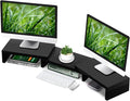 TAVR Dual Monitor Stand Riser Office Desktop Organizer Stand for 2 Monitors, Adjustable Length and Angle 3 Shelf, Extra Long Multifunctional Stand up to 48.2" fit Computer, Laptop, TV, Black by TAVRFurniture
