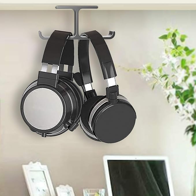 Headphone Hanger Stand Under Desk Hook Aluminum Stick-On Adhesive Dual Headsets Holder Mount PC Gaming Accessories for All Headphones - Image 3
