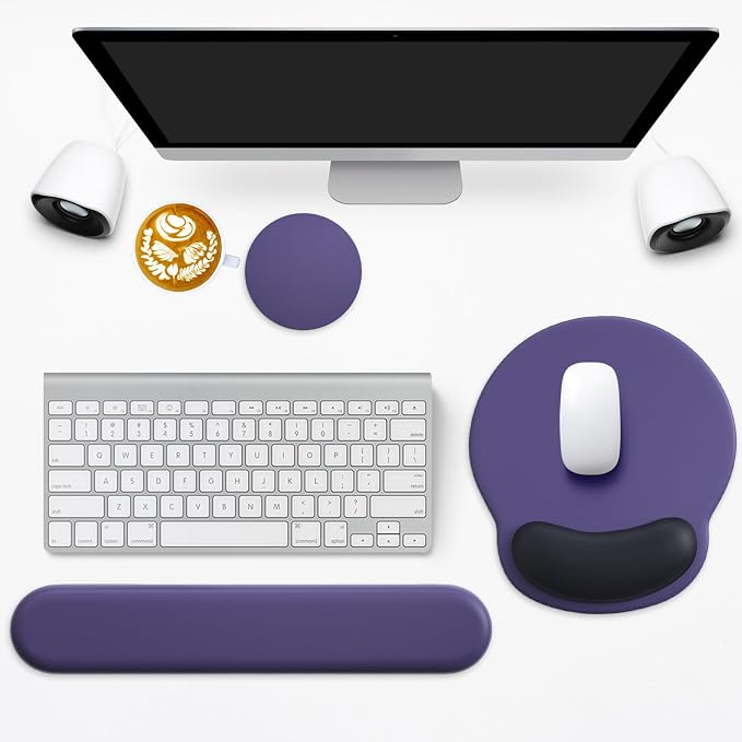 3 in 1 Ergonomic Mouse Pad and Keyboard Wrist Rest with Coaster Set-Purple - Image 6