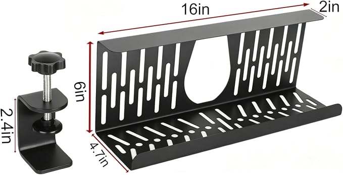 Under Desk Cable Management Tray, Cord Organizer for Desk Cable Management Tray Under Desk with Clamp for Home Office, Standing Desk(1Pack，Black) - Image 2