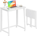 4NM 23.6" Mobile Small Folding Desk, Foldable Rolling Computer Home Office Desk, Study Writing Table for Small Space Saving Bedroom, with Wheels - All White by 4NM