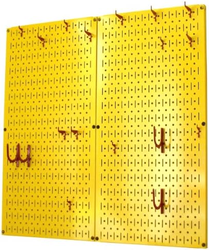 Wall Control Kitchen Pegboard Organizer Pots and Pans Storage Rack Organization Kit with Yellow Pegboard and Red Accessories - Image 2