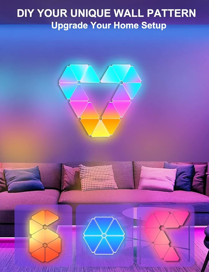 Triangle Lights LED Light Panels, Smart LED Wall Lights RGB Gaming Lights with Remote, Gaming Room Decor Work with Alexa Google Assistant,APP & Voice Control Music Sync for Bedroom/Streaming,9 Pack - Image 2
