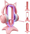 Tilted Nation Cute Headphone Stand Pink | Headset Stand with RGB, Mouse Bungee Holder, and 2 Port USB Hub Charger - Desk Gaming Accessories by TiltedNation