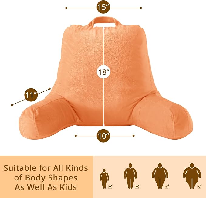 Sasttie Reading Pillow for Bed, Back Pillow for Sitting Up, Orange - Image 4