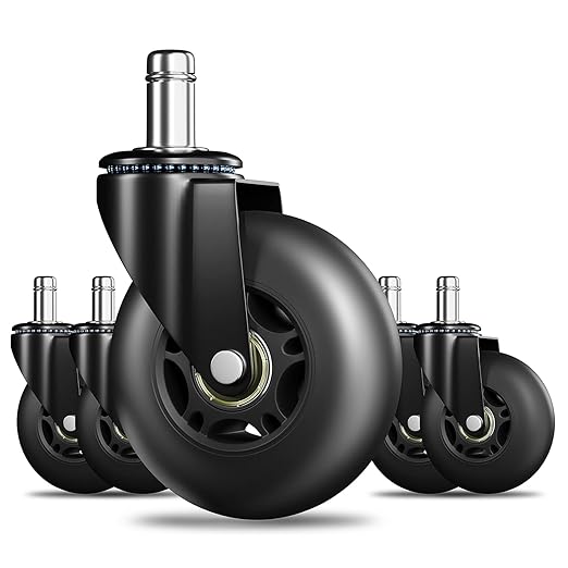 RidRed Office Chair Wheels Replacement Heavy Duty 3 Inch Roller Blade Wheels for Carpet Hardwood Floors,Support 650 LB, Noise Free, Fits 98% Chair, for All Floor, Set of 5 (Black) by RidRed