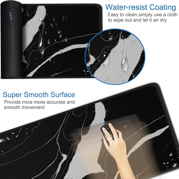 Large Mouse Pad, 31.5x15.7 inch Large Extended Computer Keyboard Mouse Mat, Water Resist Non-Slip Mousepad Rubber Base Long XXL Desk Mouse Pad for Work & Gaming, Office & Home, Black White - Image 3