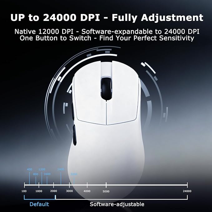 AJ179 V2 Wireless Gaming Mouse, Tri-Mode 2.4G/Bluetooth/Wired, 800mAh Battery Inside a 61g Ultra-Light Shell, 24000 DPI, 6 Programmable Buttons, Right-Handed Ergonomic, On-Board Memory – White - Image 5