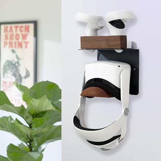 NIRVASH Walnut VR Headset Wall Mount Holder, Wood VR Wall Stand Storage Hook Compatible with Meta/Oculus Quest 3, 2, 3S, Vive Display Hanger, Game Room Decor Vintage Gift Organizer Shelf (No Charger) - Image 9