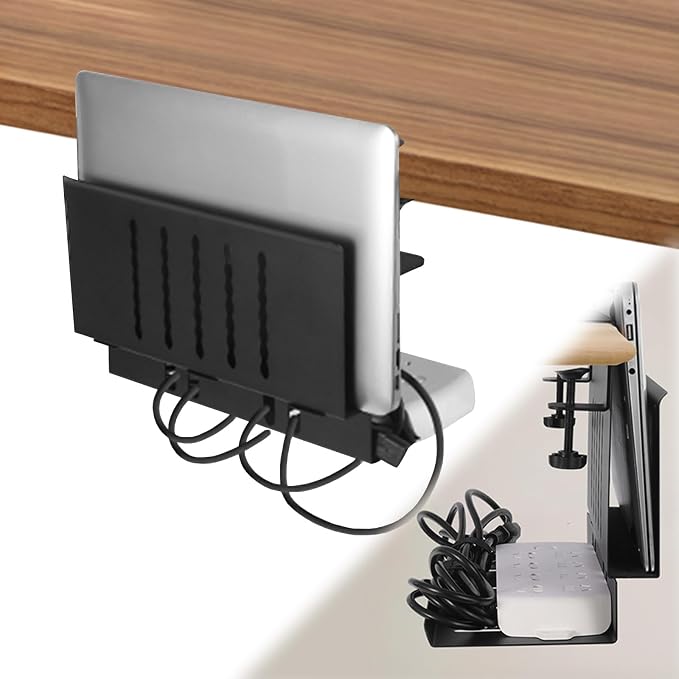 LUKETURE Desk Side Storage, Under Desk Laptop Mount with Cable Tray by LUKETURE