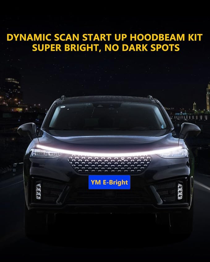 YM E-Bright LED Hood Light Strip, White Dynamic Scan DRL 12V 79inch 1 Set - Image 5