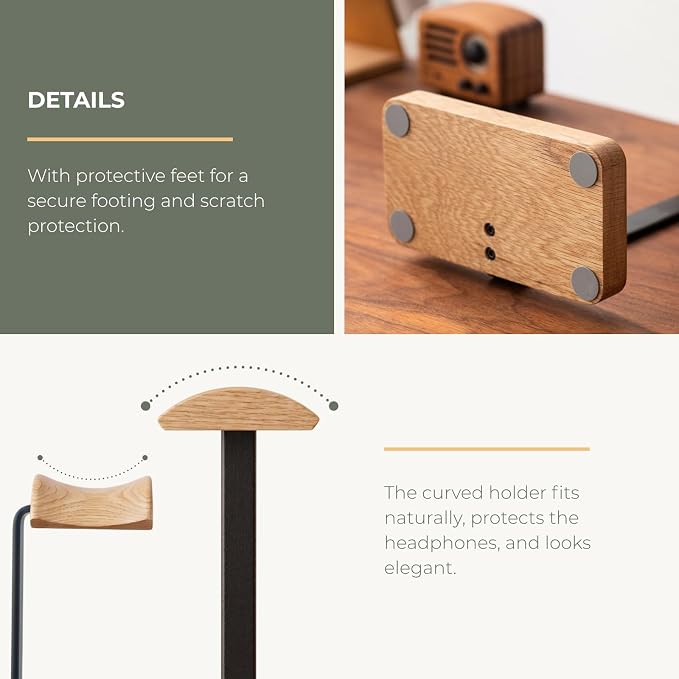 muso wood Oak Headphone Stand, Wood Headset Stand with Storage Base | Desk Holder for Gaming & Office, Compatible with AirPods Max, Bose, Razer Headsets - Image 6
