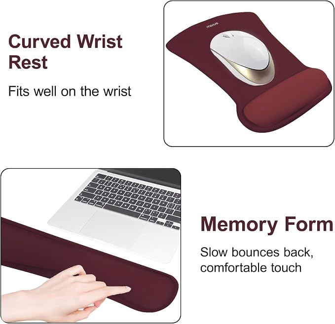 MOSISO Wrist Rest Support for Mouse Pad&Keyboard Set, Wine Red - Image 4