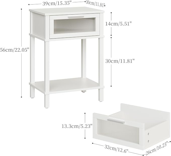 Nightstand Wooden Bedside Table with Drawer White Night Stands Modern Style Small End Table Side Table with Storage Shelf for Bedroom Living Room MLBZ10W - Image 3