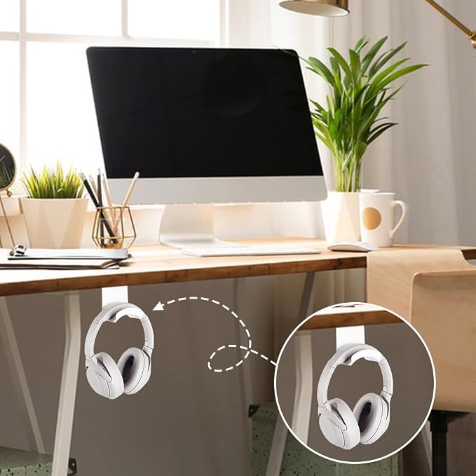 AHANDMAKER 2 Pack Headphone Stand for Desk Headphone Holder with Adhesive Gaming Headphones Hanger Under Desk Shelf Mounting Hooks for Bedroom Gaming Setup Organization, White - Image 5