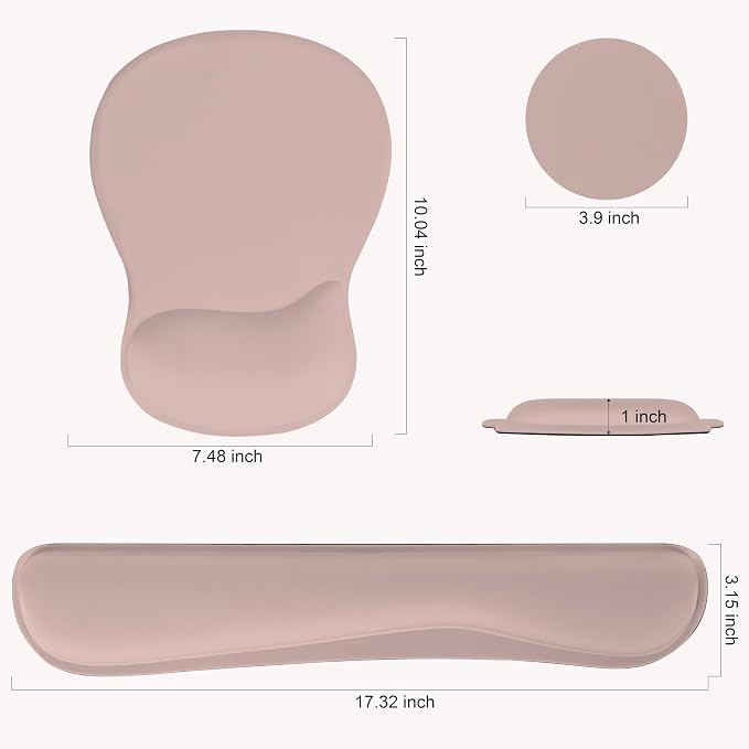 RICHEN Wrist Rest Support for Mouse Pad&Keyboard Set with Coaster,Concave Curved Memory Foam, Non-Slip Base Pain Relief Comfortable Easy Typing Pad for Home/Office (Lycra Pink) - Image 2