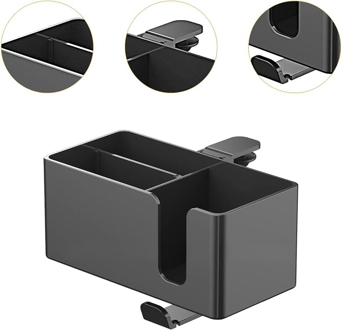 4 in 1 Desk Cup Holder,Desktop Unit Clamp on with Headphone Hanger and Storage Space, Black - Image 3