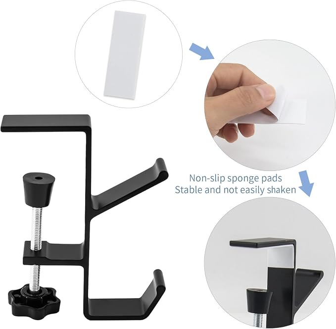 Desk Mount Bag Holder Hook Clamp-On Backpack Hanger Portable Desk Mount Headphones Holder Reduce Desk Clutter for Table Desk, Under Counter (Black) - Image 5