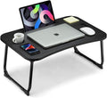 Foldable Lap Desk, Laptop Bed Desk, Portable Lap Table, Laptop Bed Table with Cup Holder & Tablet Slot & Lifting Handle for Working Writing Drawing & Eating - Black Wood by VIFOCAE
