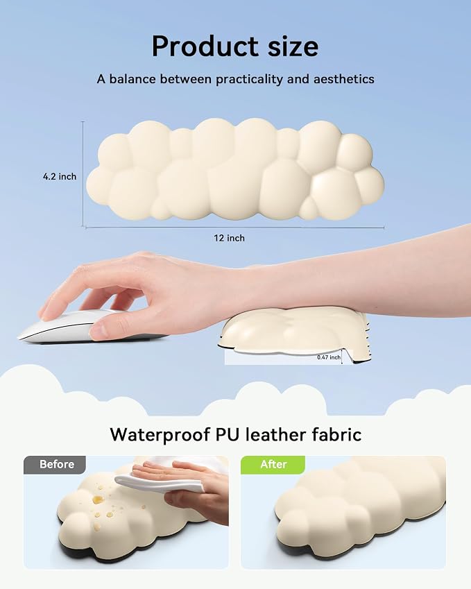 Laborio Elbow Pad for Desk, 2-Pack Cloud Elbow Rest(Beige), Edge Arm Rest | L-Shaped, Leather Surface, Memory Foam, Waterproof, Non-Slip Wrist Support Wrist Rest - Image 4