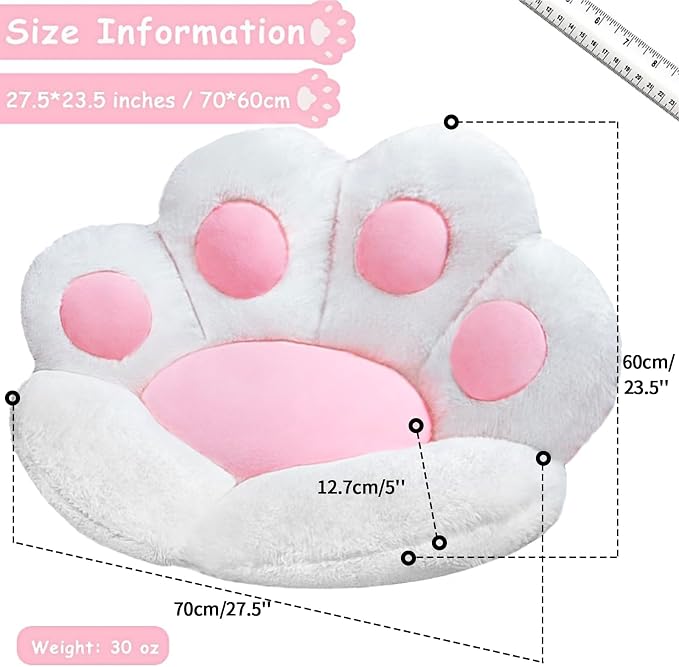DOBUONO Cat Paw Cushion Cute Chair Cushion Kawaii Plush Seat Cushions 28"x 24"Gaming Chair Cushion Shape Lazy Pillow for Gamer Chair, Kawaii Accessories for Girl Worker Gift Stuff Room Decor (White) - Image 5