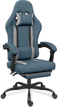Breathable Fabric Gaming Chair with Footrest - Blue/Light Grey | 90°-135° Recline, 18.5”-22.4” Height Adjust, Breathable Fabric, Footrest for Rest, for Gaming/Office, 15 Min Assembly by Ergodesign