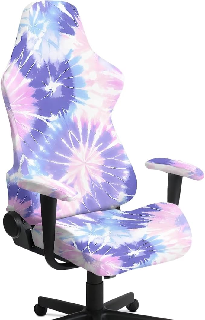 Tie Dye Gaming Chair Cover Set of 4 Pink Purple Computer Chair Cover with Armrest Stretchable Rotating Backrest, Seat and Armrest Protectors for Home, Living Room, Office Decor by Merkmak