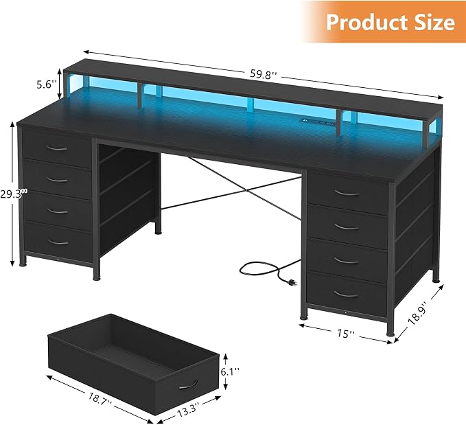 60" Computer Desk with 8 Drawers & Monitor Stand for Home Office, Bedroom - Image 2