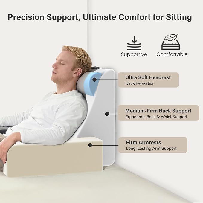 Vekkia 25" Reading Pillow for Bed with XL Side Pockets for Tall Adults | 60° Wedge Back Support, Built-in Armrests, Washable Cover,Idea for TV,Gaming,Working,Nursing,Recovery in Bed&Floor,Black/Gray - Image 2