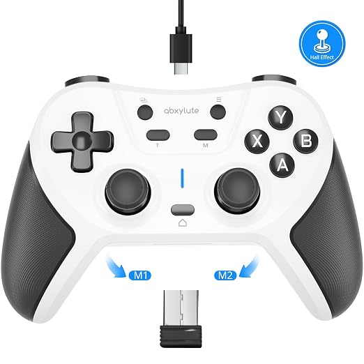 abxylute C5P Wireless Gaming Controller for PC/Switch/iOS/Android/PS3/PS4/Steam/MAC, 2.4 GHz Hall Effect Stick & Trigger Turbo-Remappable Back Buttons Rubberized Grip Console Layout Gamepad Vibration by abxylute